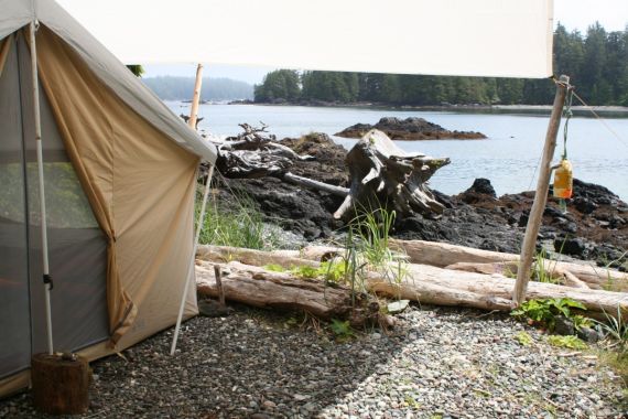 waterfront tents and view with West Coast Expeditions